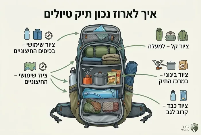 Backpack packing layout diagram