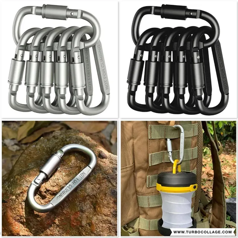 6-Pack Aluminum Carabiner Clips with Screw Lock