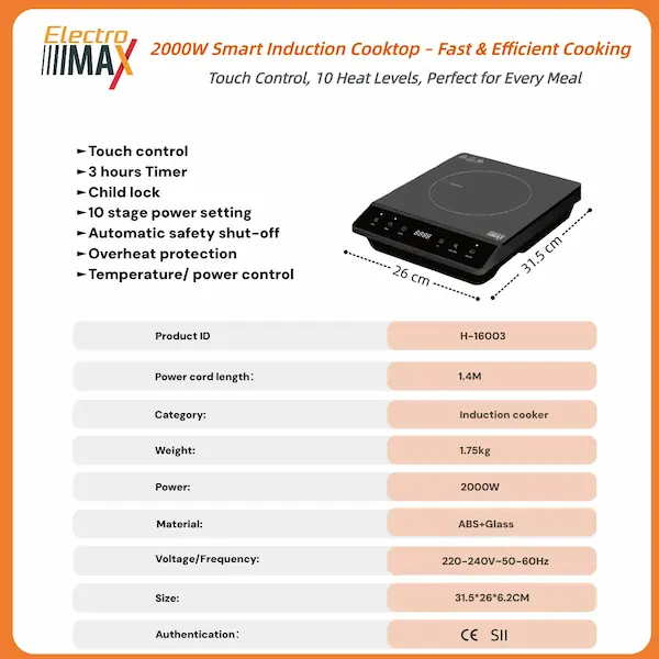 Electro Max 2000W Portable Induction Cooktop 4
