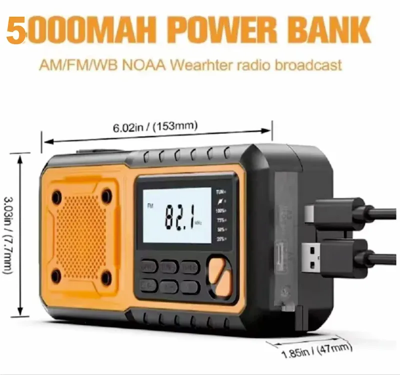 5000mAh Solar Emergency Radio – Light, Charging and Hand Crank in One
