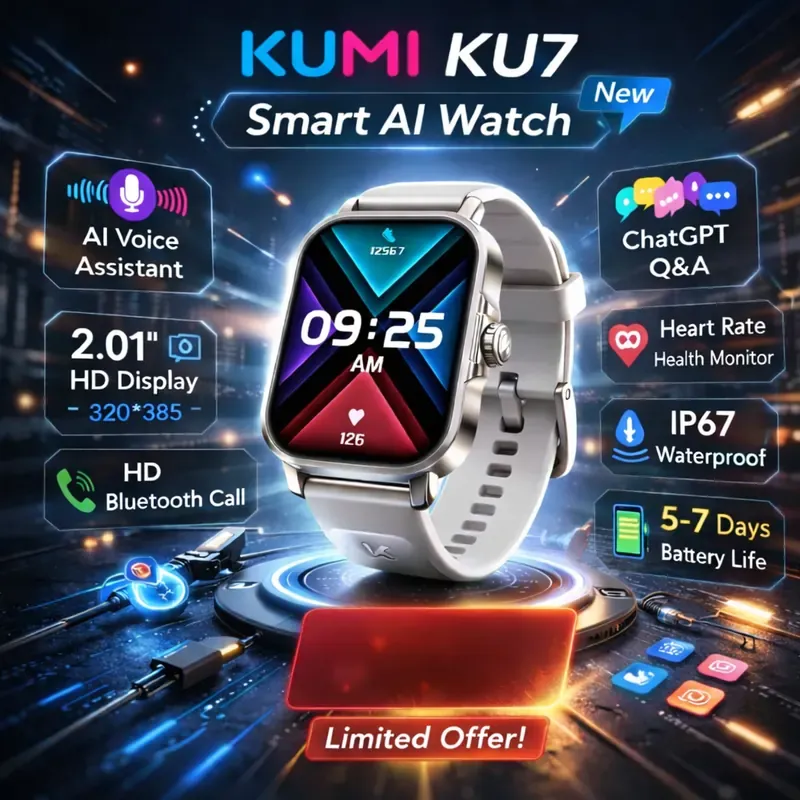 KUMI KU7 Meta 2.01״ Smart Watch with Hebrew & Bluetooth Calls