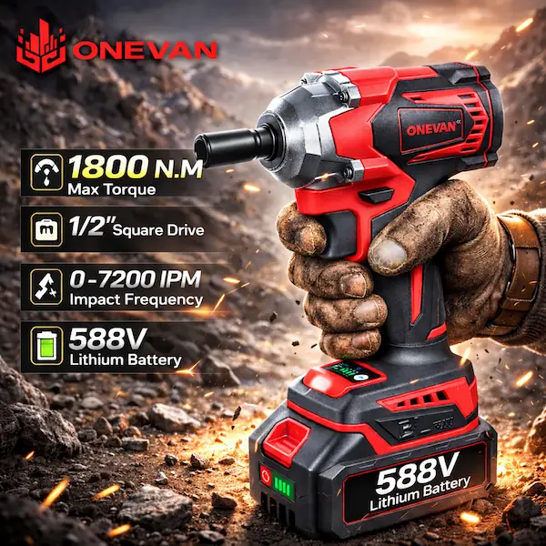 ONEVAN 1800NM Impact Wrench with 2 Batteries + Charger