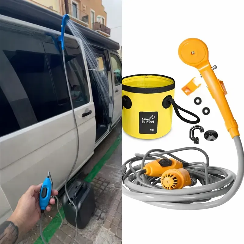 Portable 12V Shower with Foldable Bucket