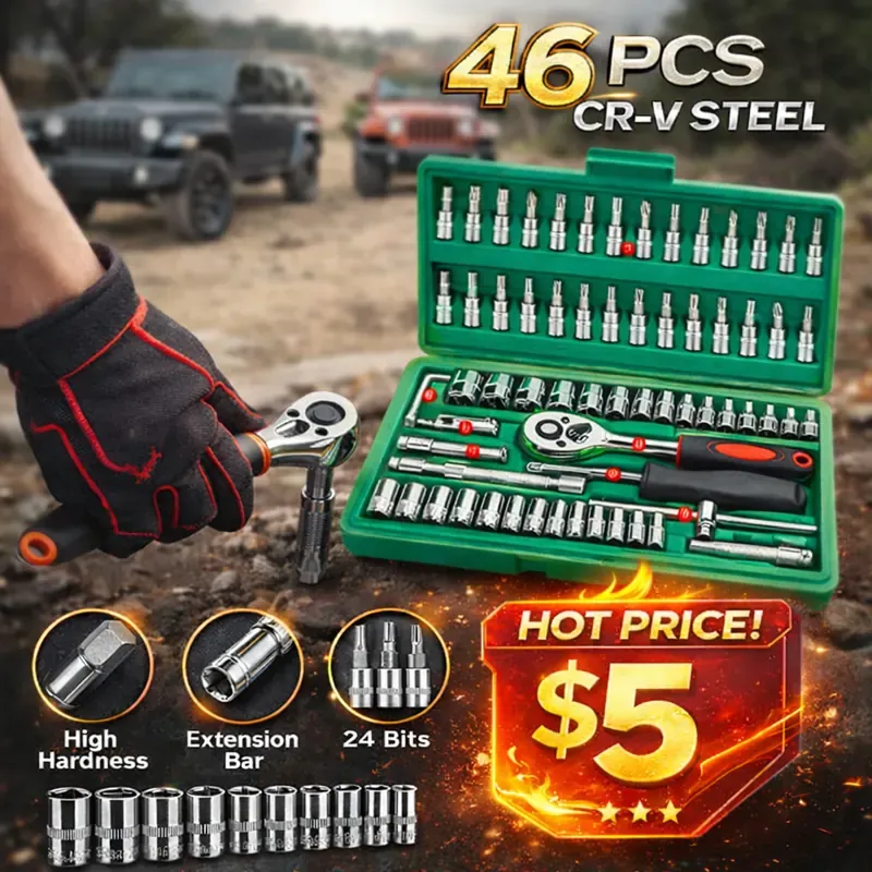 46Pcs Socket Wrench Tool Kit – CR-V Steel