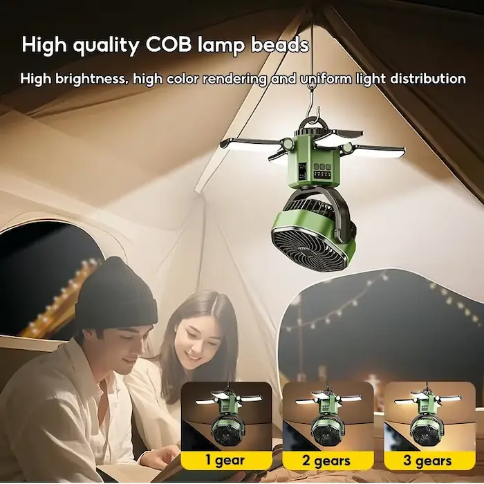 6000mAh Solar Camping Fan – Fan, Light and Power Bank in One