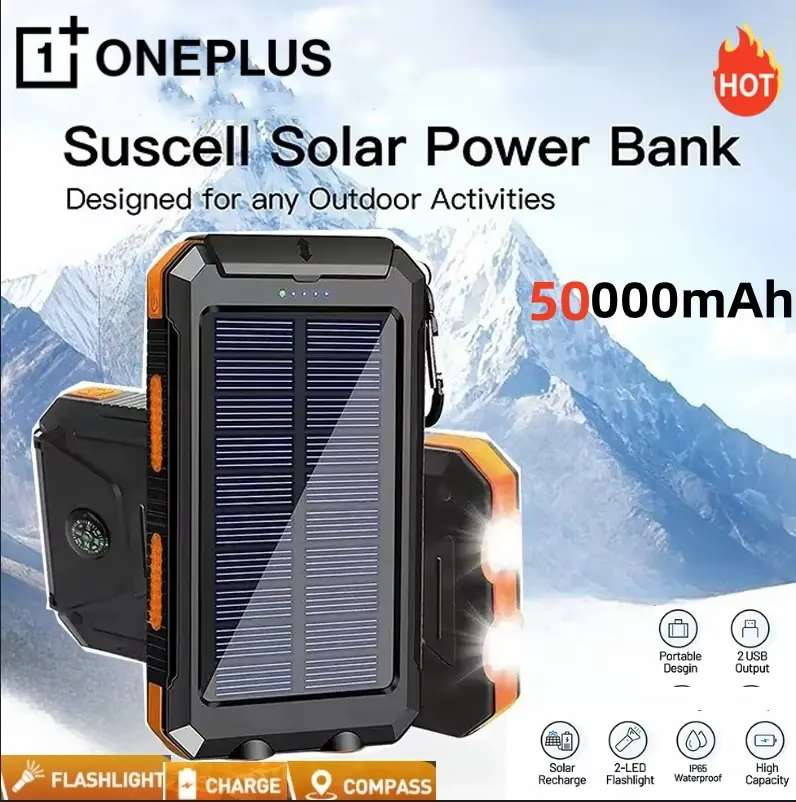 Solar Power Bank 50,000mAh with LED Flashlight