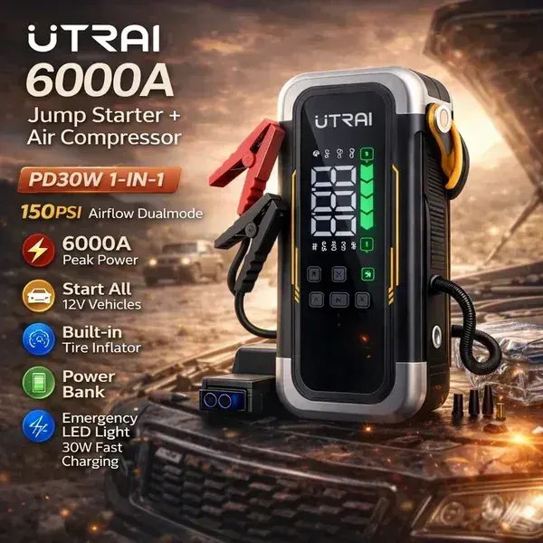 UTRAI JS40 – 6000A Jump Starter with Built-in 150PSI Compressor